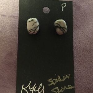 Natural Spider Stone Earrings - handmade one of a kind.